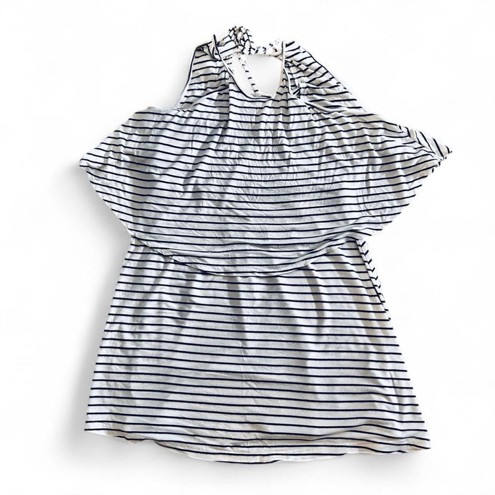 American Eagle white:black striped halter summer spring open back sun dress sz M